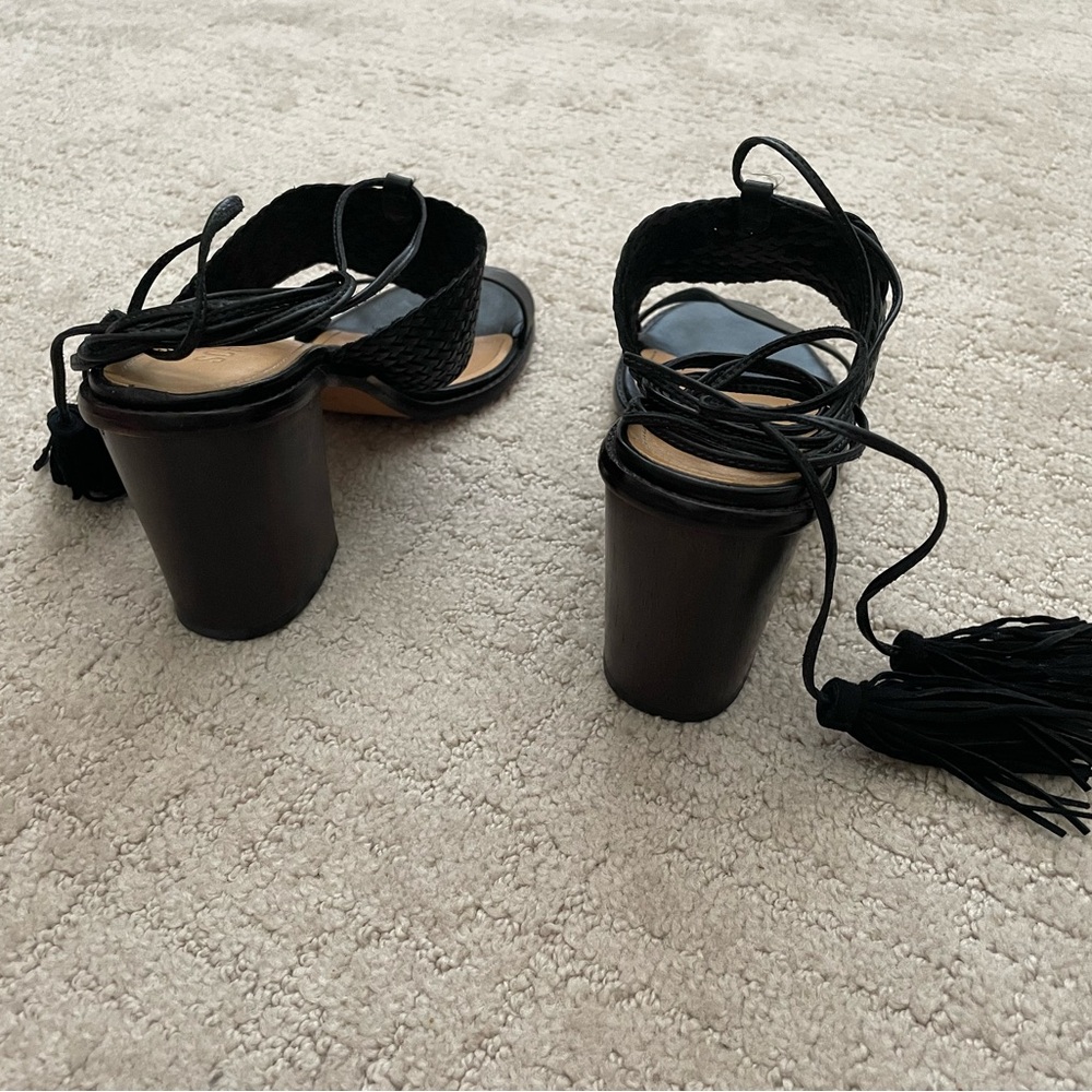 SCHUTZ Strappy Black Block Heel Sandals with Tassels - Picture 4 of 6